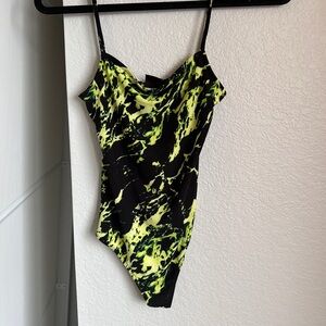 Free press bodysuit pull on black neon green